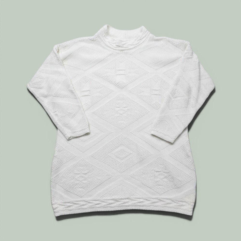 A Knitch Above Sweater Womens Medium Ivory‎ Excellent Textured Cotton Mock Neck